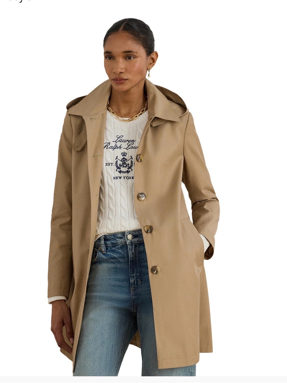 Lauren by Ralph Lauren Women's Khaki Single-Breasted waterproofed Trench Coat